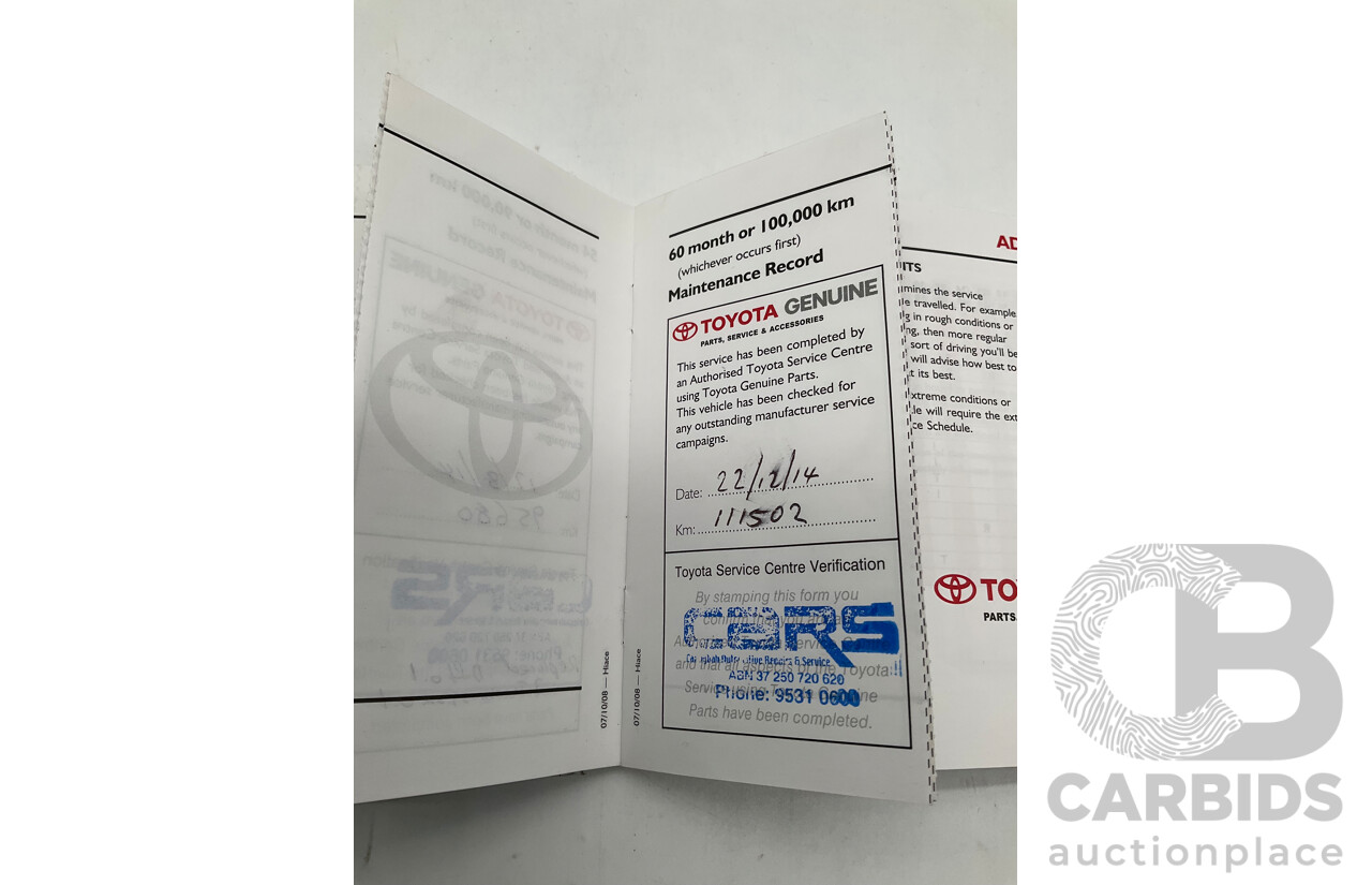 10/2009 Toyota Hiace LWB TRH201R MY07 Upgrade 4d Van White 2.7L