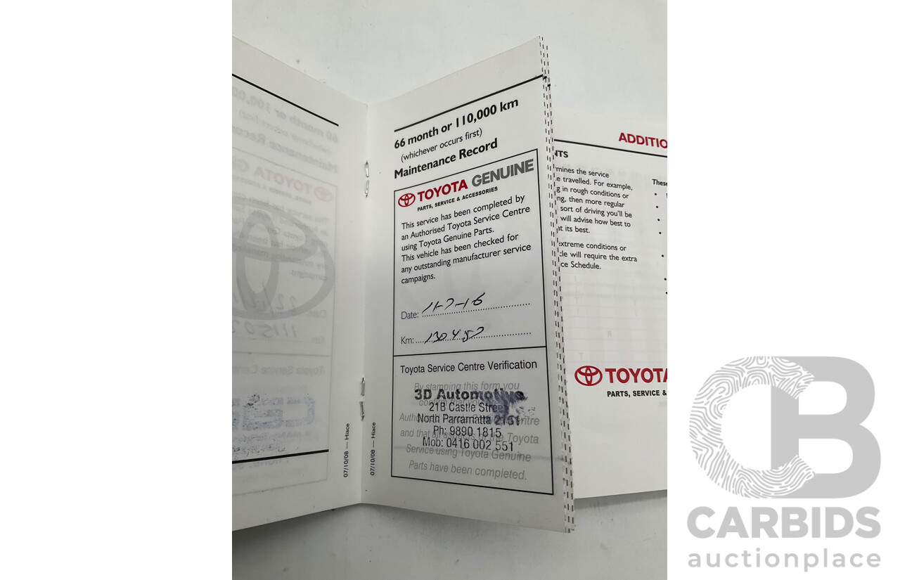 10/2009 Toyota Hiace LWB TRH201R MY07 Upgrade 4d Van White 2.7L