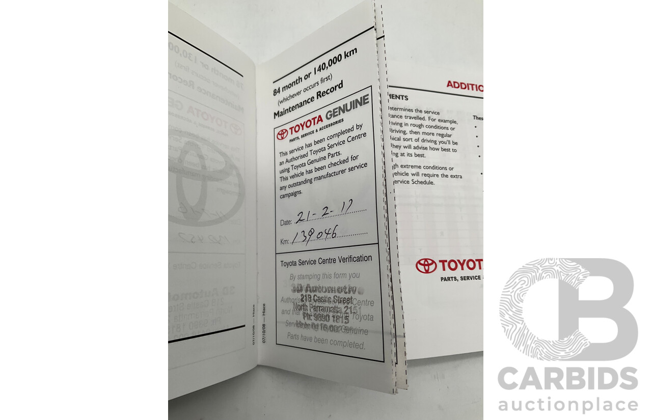 10/2009 Toyota Hiace LWB TRH201R MY07 Upgrade 4d Van White 2.7L