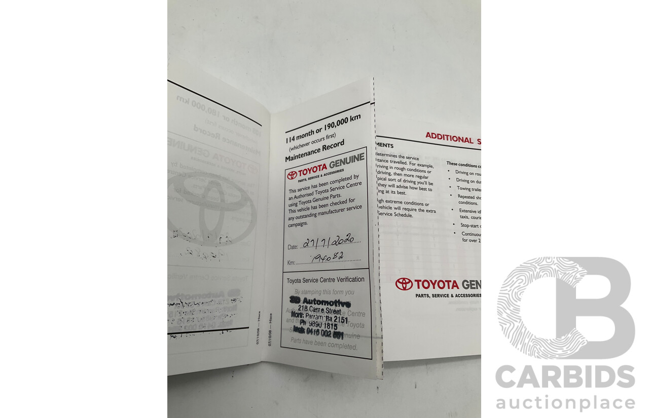 10/2009 Toyota Hiace LWB TRH201R MY07 Upgrade 4d Van White 2.7L