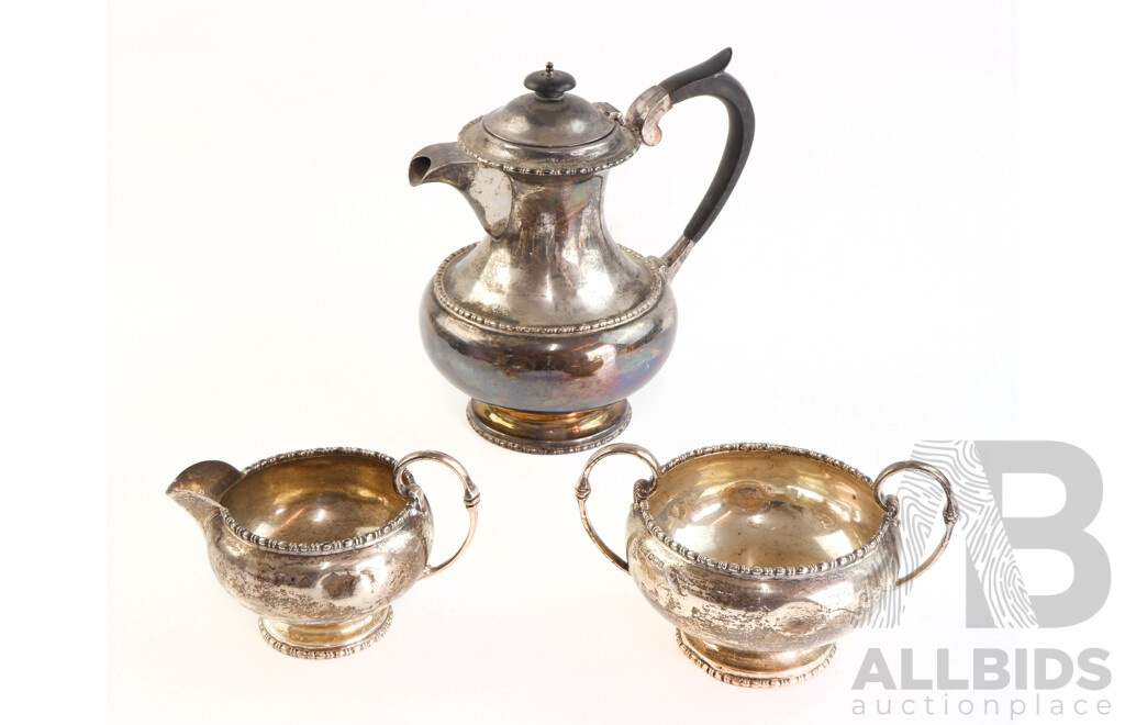 Antique Walker & Hall Sheffield Silver Plate Teapot, Sugar Dish and Creamer