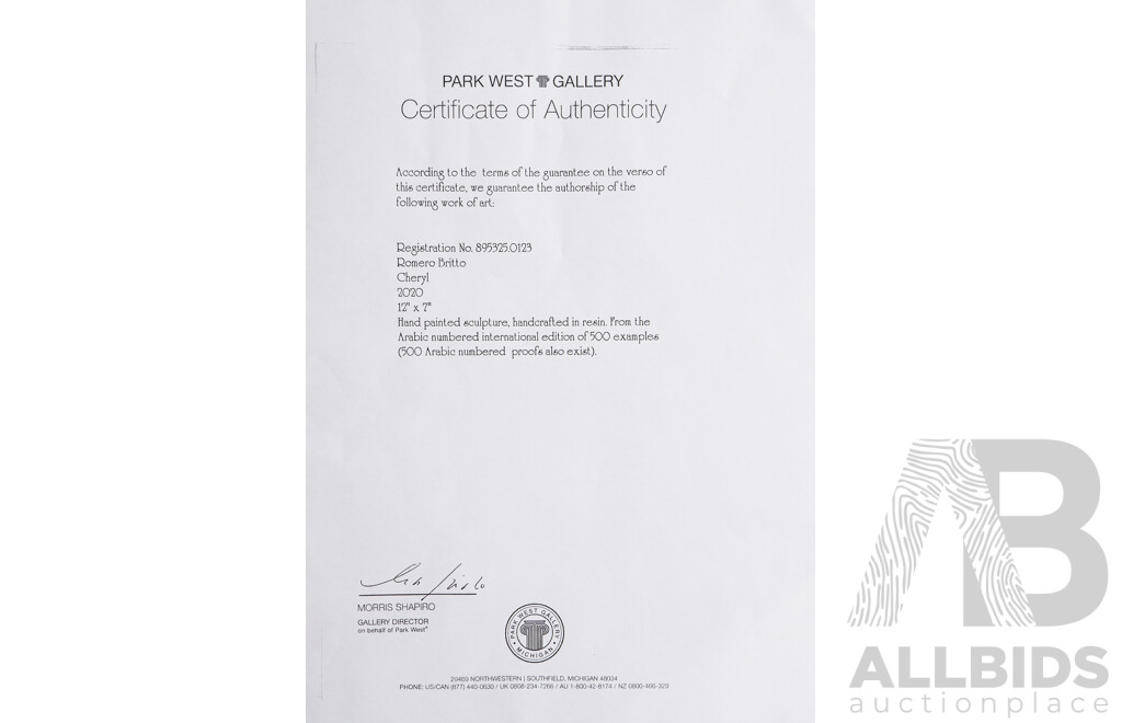 Romero Britto (Born 1963, Brazilian), Cheryl, Poly Resin, Height 31 Cm