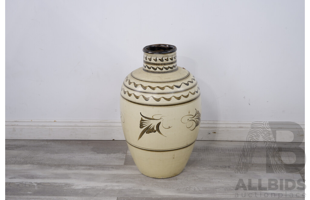 Chinese Large Glazed Ceramic Vase with Calligraphic Script