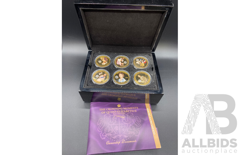 'the Crowning Moments of Queen Elizabeth II Collection' Golden Crown Coin Collection Issued by the Bradford Exchange 18 Coins, Limited to 9999