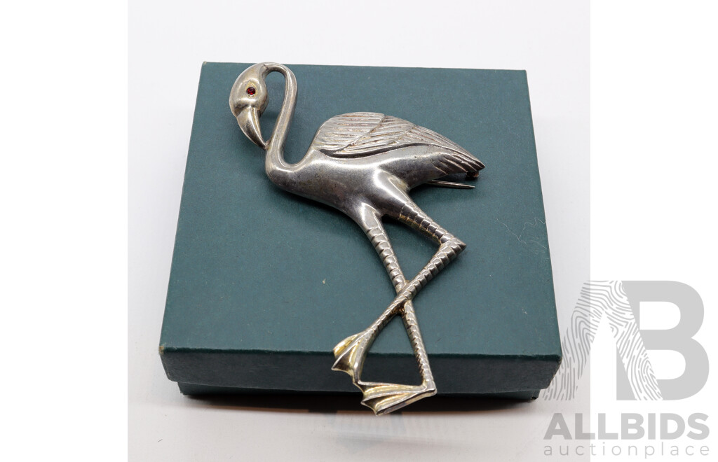 Uncas MFG.Co Sterling Silver Flamingo Brooch, 27 Grams