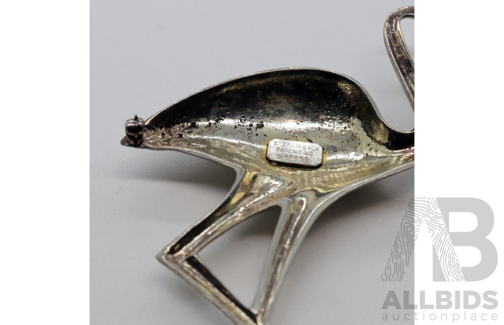 Uncas MFG.Co Sterling Silver Flamingo Brooch, 27 Grams