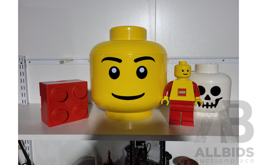 Lego Head Storage Containers and Figural Torch