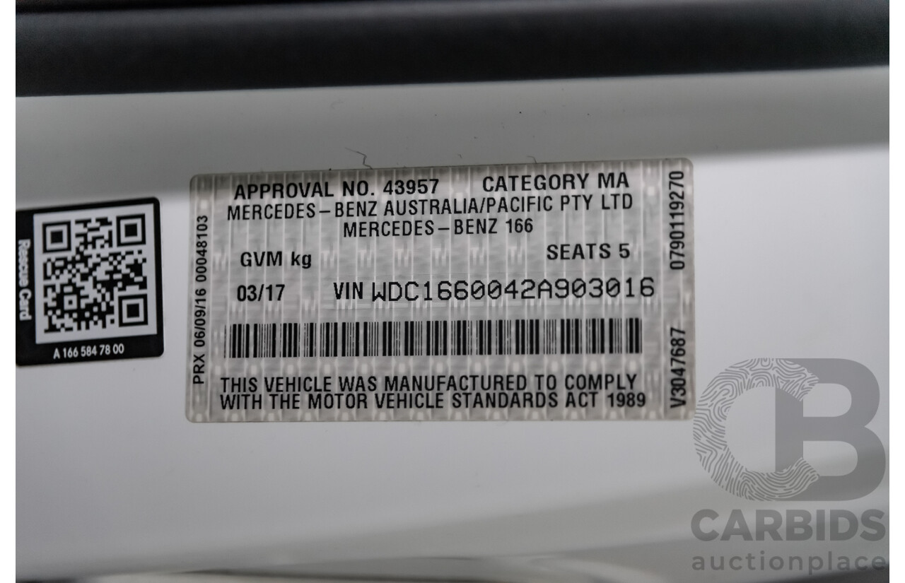 3/2017 Mercedes-Benz GLE 250 d 166 4d Wagon White 2.1L Turbo Diesel