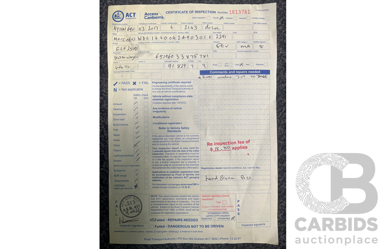 3/2017 Mercedes-Benz GLE 250 d 166 4d Wagon White 2.1L Turbo Diesel