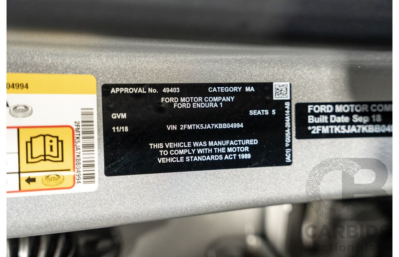 11/2018 Ford Endura Trend (AWD) CA MY19 4d Wagon Silver Turbo Diesel 2.0L