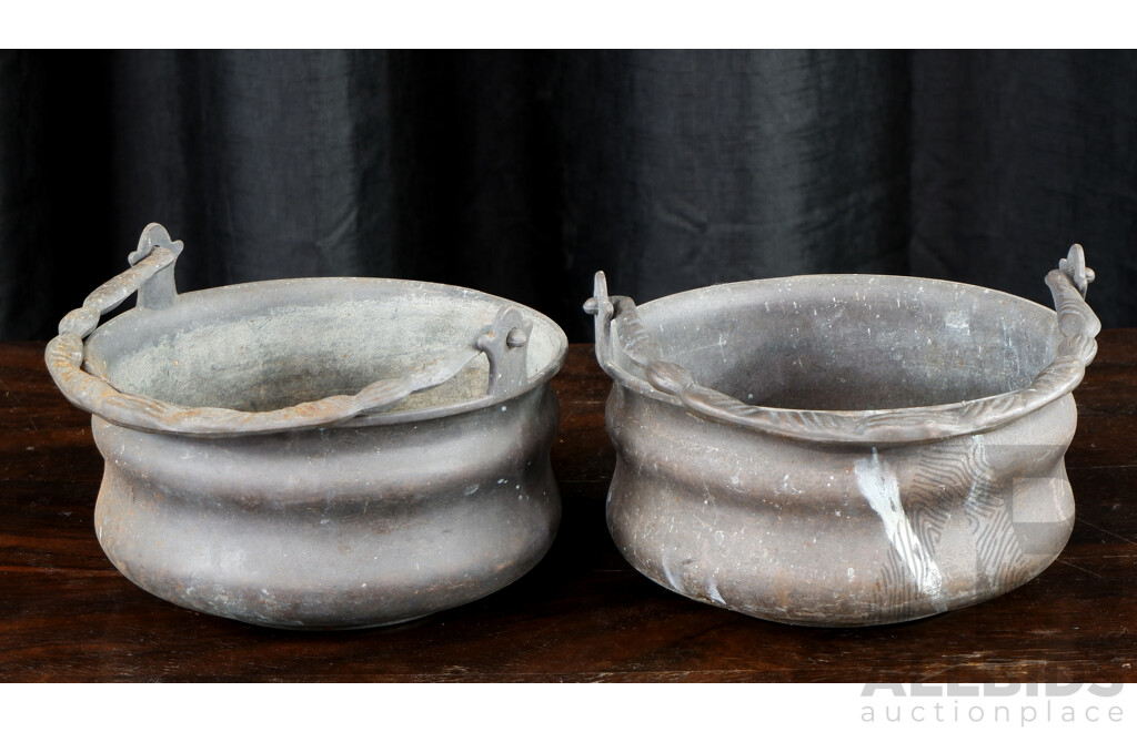 Pair of Heavy Gauge Copper Glue Pots with Swing Handles