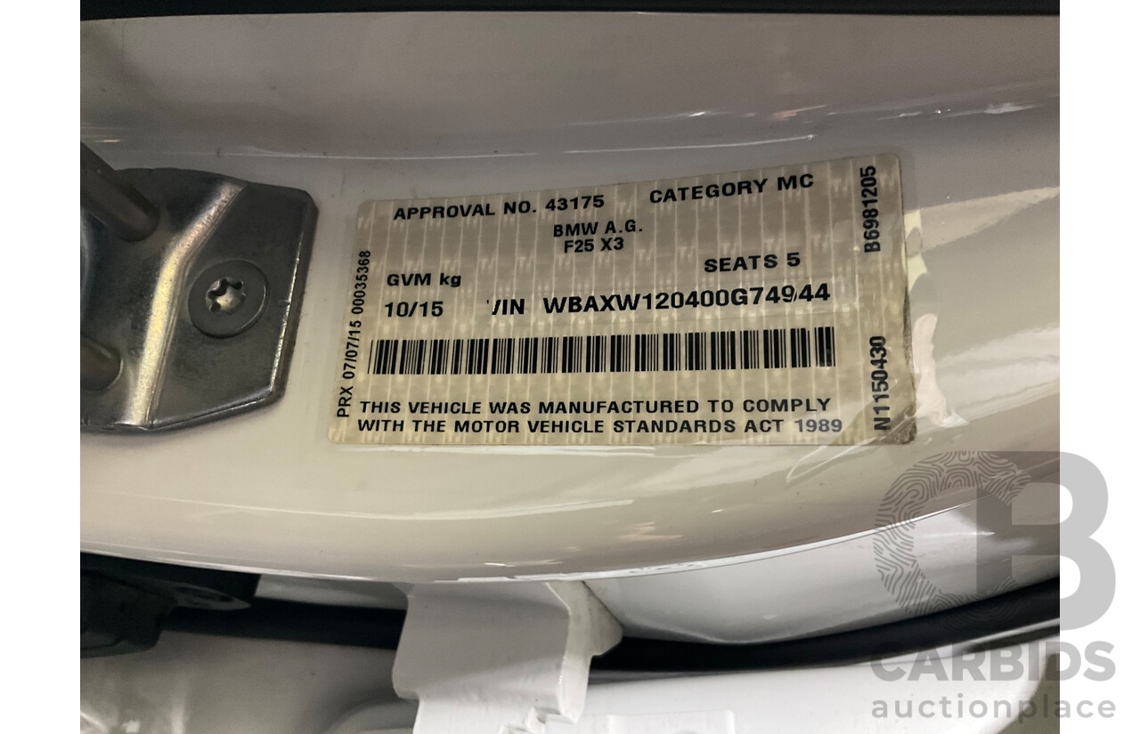 10/2015 BMW X4 Xdrive 20i M-Sport F26 MY15 5d Coupe White Turbo 2.0L