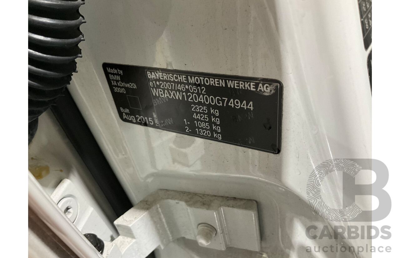 10/2015 BMW X4 Xdrive 20i M-Sport F26 MY15 5d Coupe White Turbo 2.0L