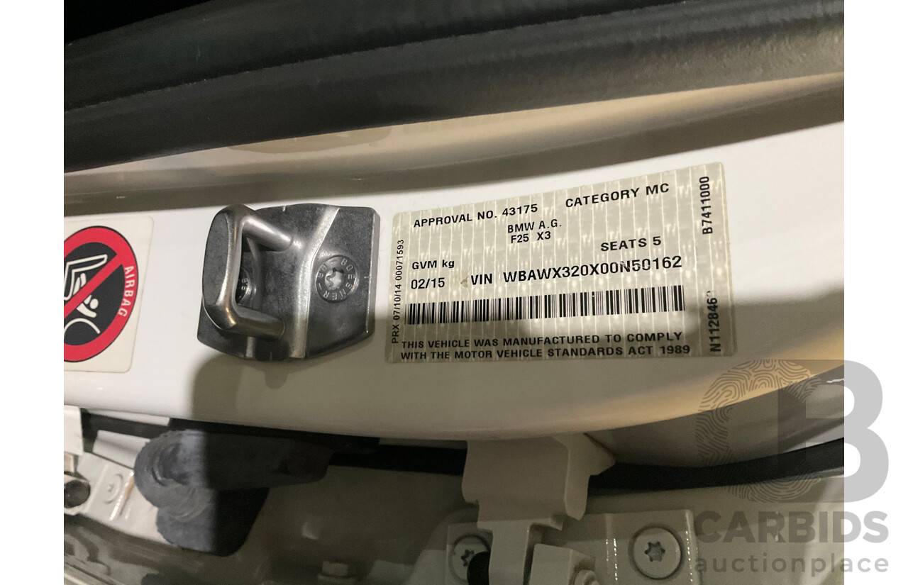 2/2015 Bmw X3 Xdrive 20i (AWD) F25 MY15 4d Wagon White Turbo 2.0L