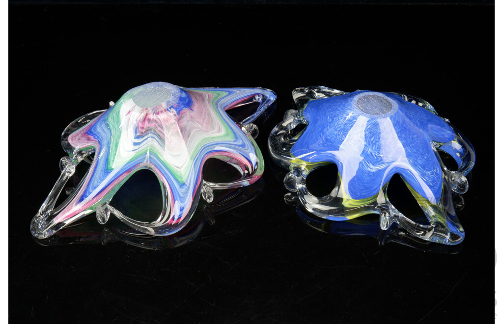 Near Pair Murano Glass Starfish Form Bowls