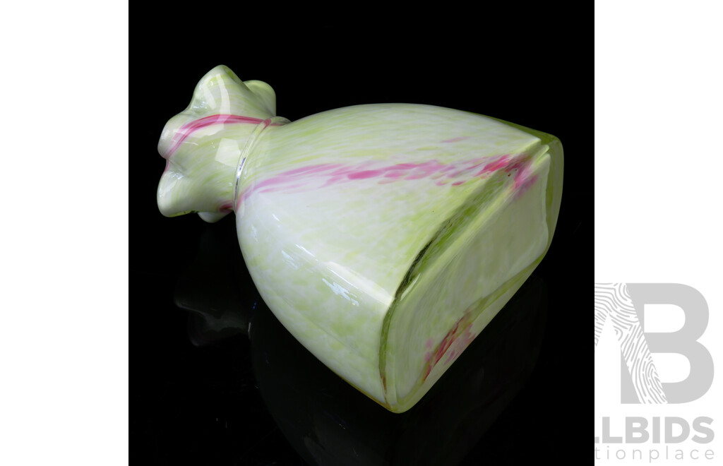 Hand Made Speckled Green Glass Bag Form Vase