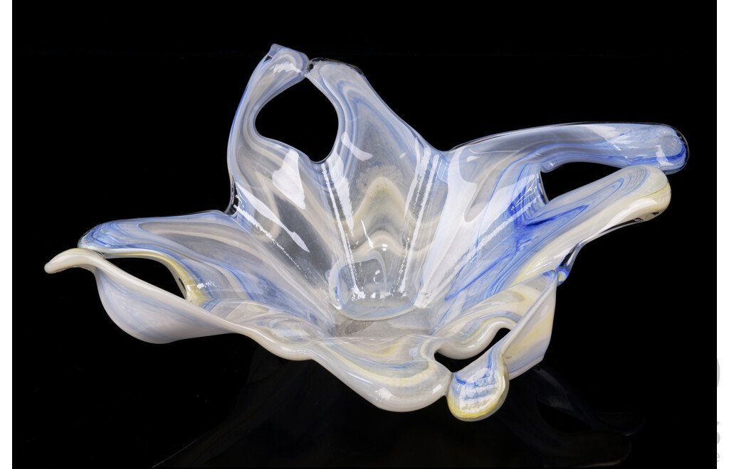 Murano Style Mottled Blue and Yellow Star Fish Form Glass Vase