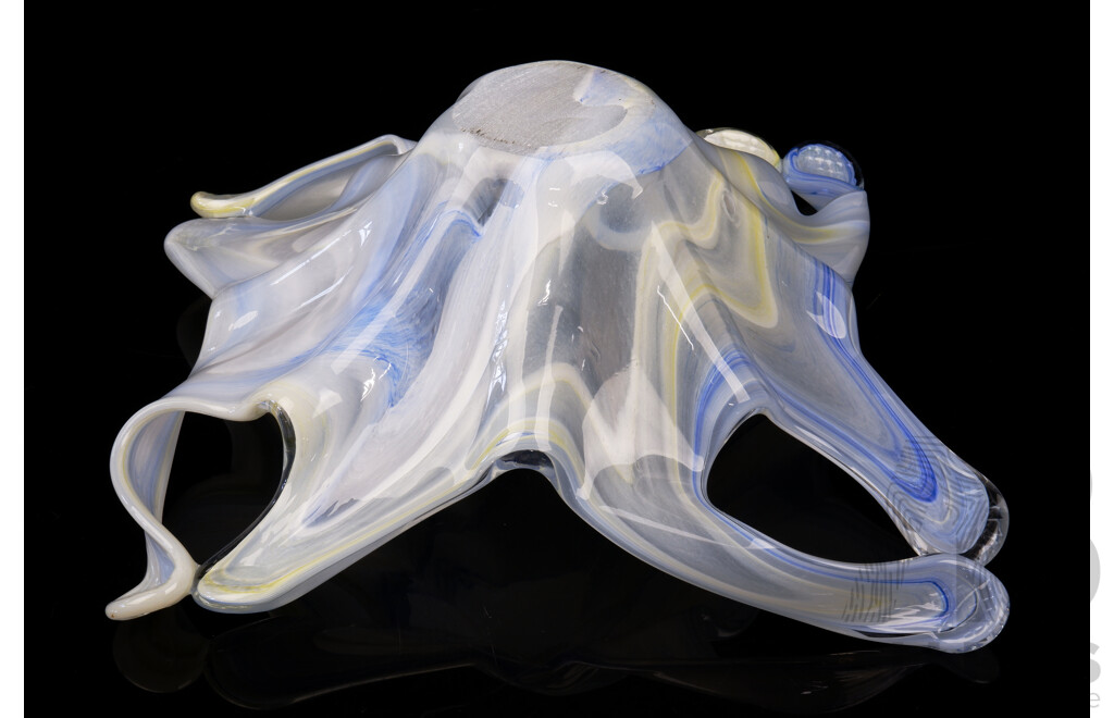 Murano Style Mottled Blue and Yellow Star Fish Form Glass Vase