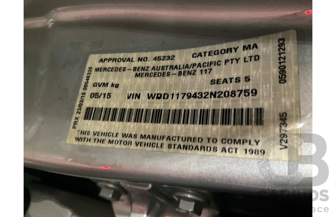 5/2015 Mercedes-Benz CLA 200 Shooting Brake AMG Package 117 4d Wagon Polar Silver Metallic Turbo 1.6L