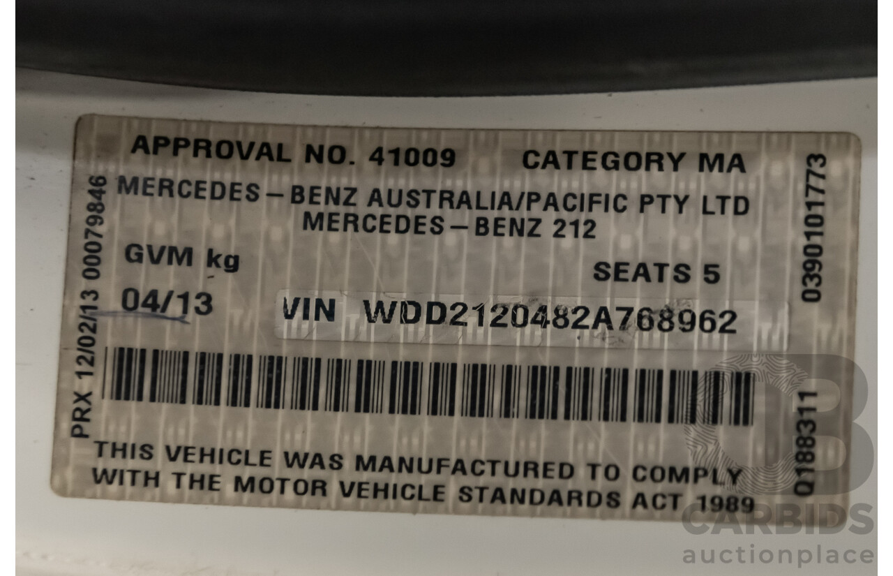 4/2013 Mercedes-Benz E200 Elegance BE 212 4d Sedan White 1.8L Turbo