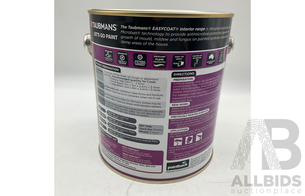 TAUBMANS Easy Coat PREP White for Acrylic Sealer & Undercoat 2L - Lot of 8 - Estimated Total ORP $400.00
