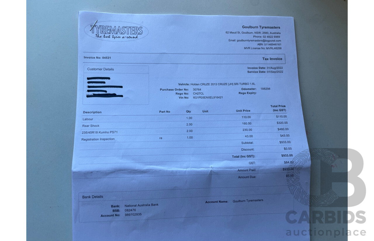 7/2013 Holden Cruze SRi V JH MY14 5d Hatchback Orange 1.6L