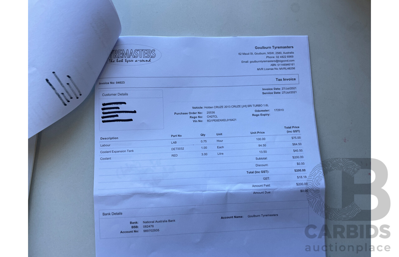 7/2013 Holden Cruze SRi V JH MY14 5d Hatchback Orange 1.6L