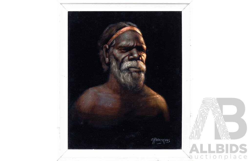 E. H. Watkins, Portrait of an Aboriginal Man, Oil on Velvet, together with another painitng on velvet, largest 40 x 32 cm (2)