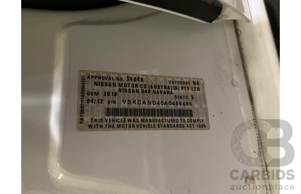 3/2012 Nissan Navara ST-X (4x4) D40 MY12 Dual Cab P/Up White Turbo Diesel V6 3.0L