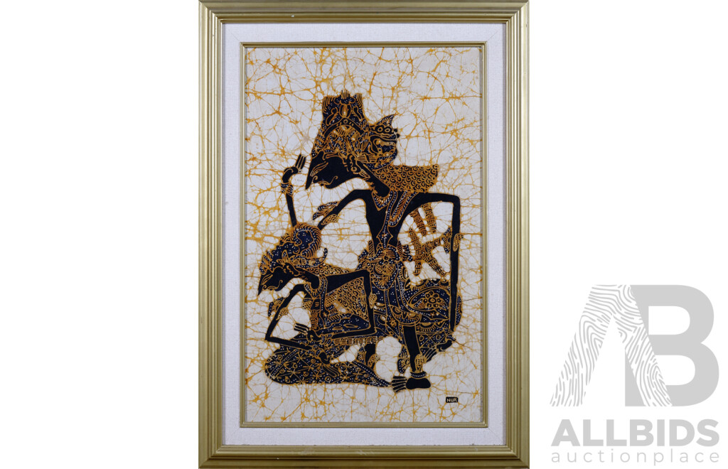 Two Indonesian Batik Paintings, One Signed 'Nur', largest 86 x 62 cm (frame) (2)