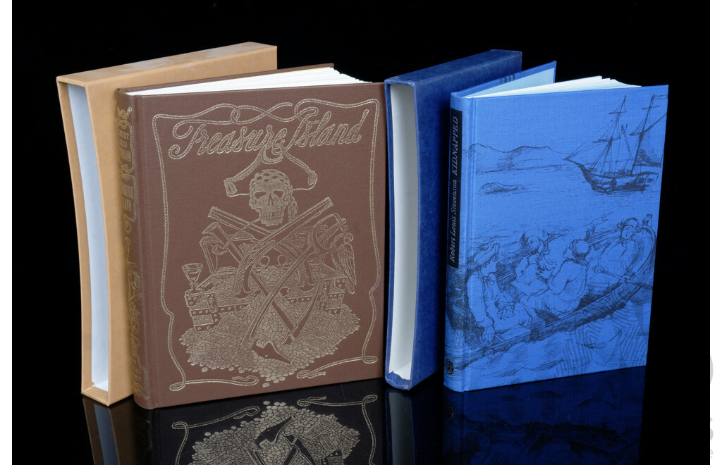 Two Folio Society Publications Comprising Robert Louis Stevenson's Treasure Island, 1994 & Kidnapped, 1987, Both Hardcovers in Slip Cases
