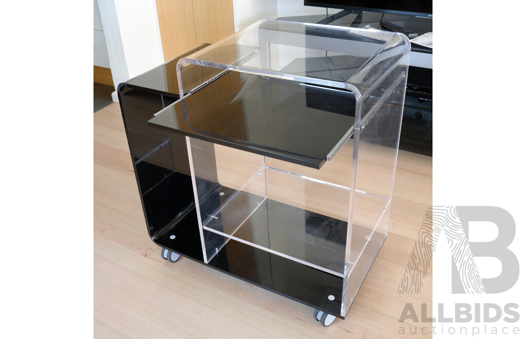 Retro Acrylic Computer Desk with Retractable Keyboard Shelf, Possibly Kartell, 78H x 72W x 40D cm