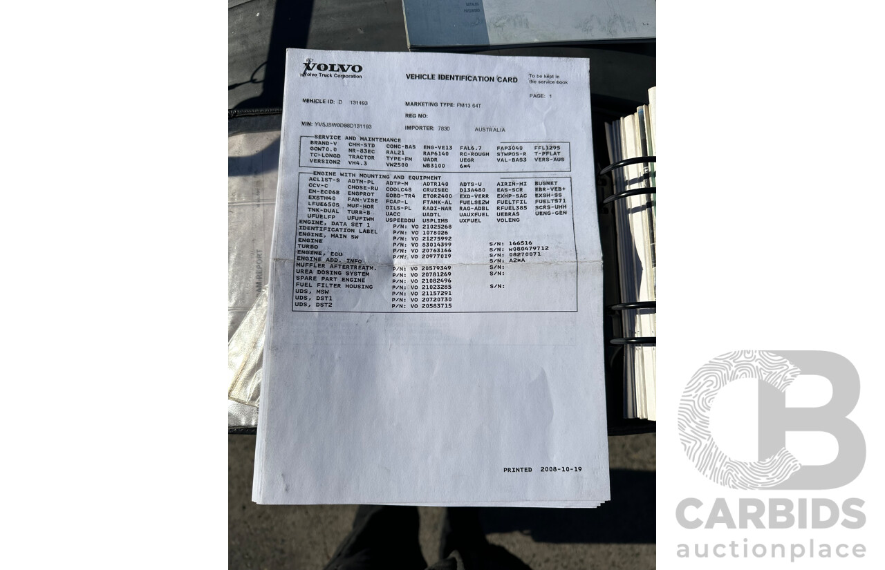 10/2008 Volvo FM 13 6x4 480 HP I-Shift Prime Mover