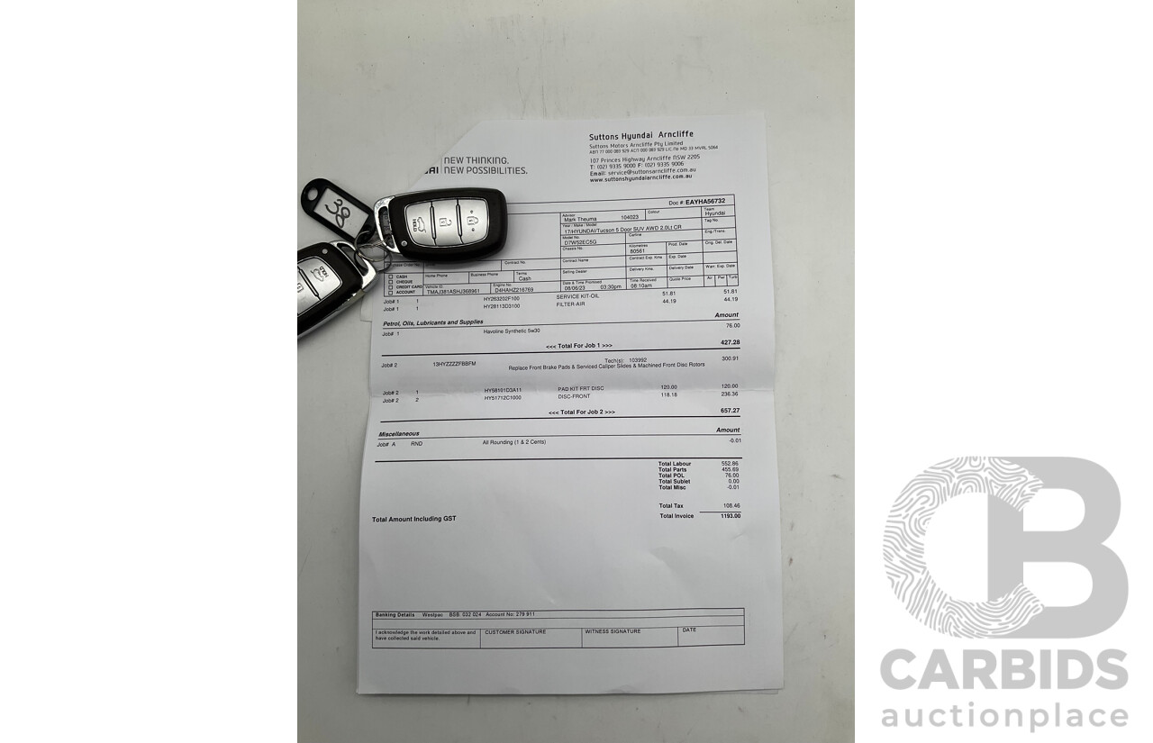 3/2017 Hyundai Tucson Highlander (AWD) TLE 4d Wagon Metallic Blue Turbo Diesel 2.0L