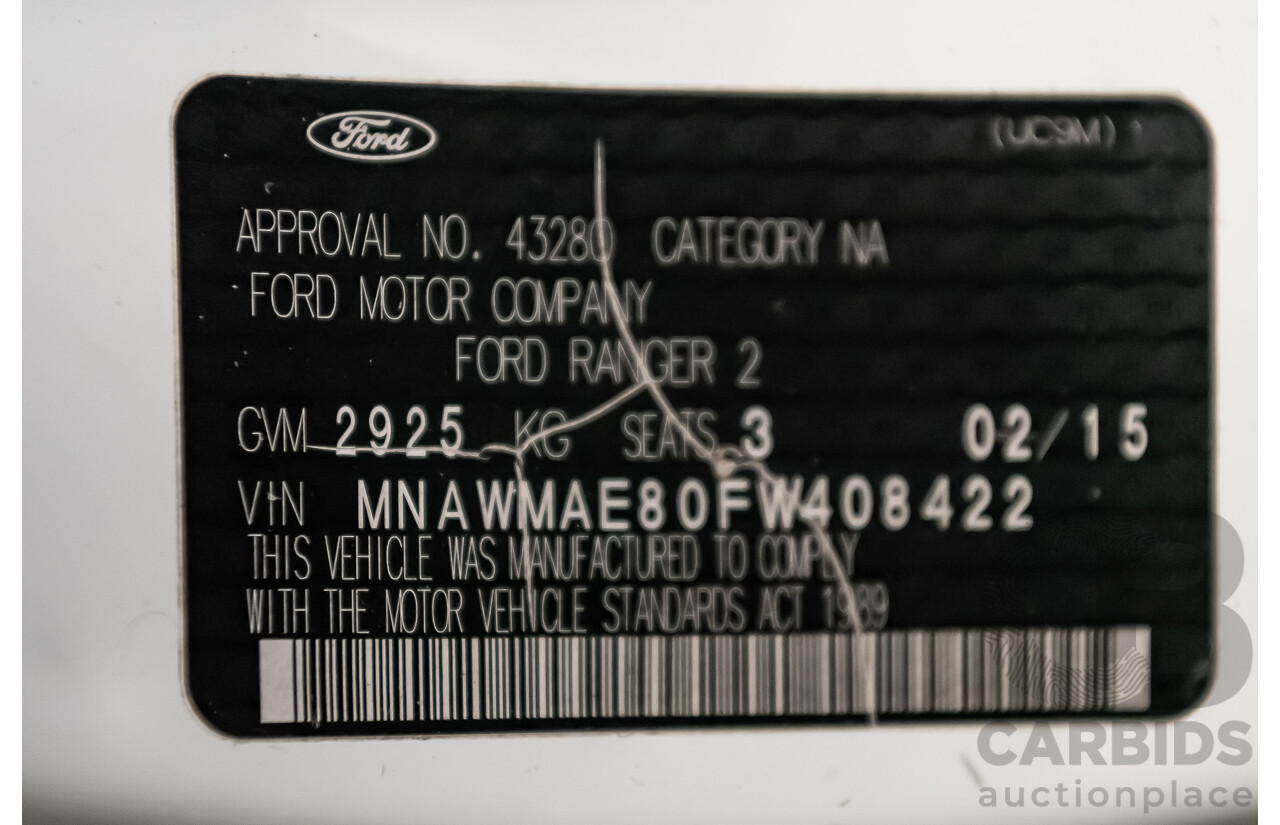 2/2015 Ford Ranger XL 2.2 (4x2) PX MKII C/Chas White 2.2L Turbo Diesel