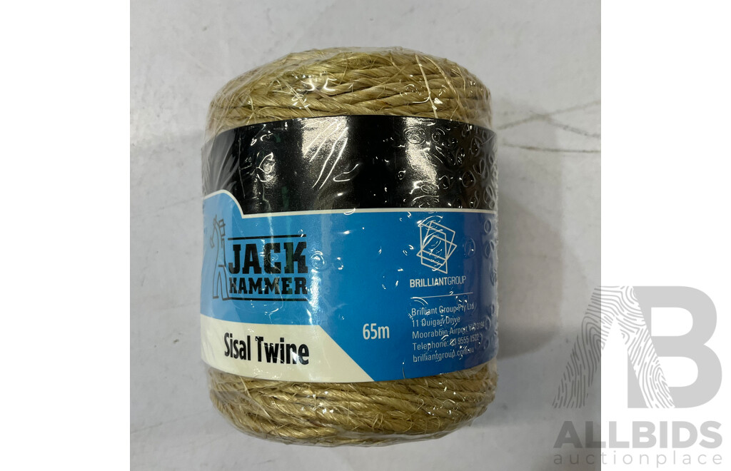 JACK HAMMER Sisal Twine 65m - Lot of 144 - Estimated Total ORP $720.00