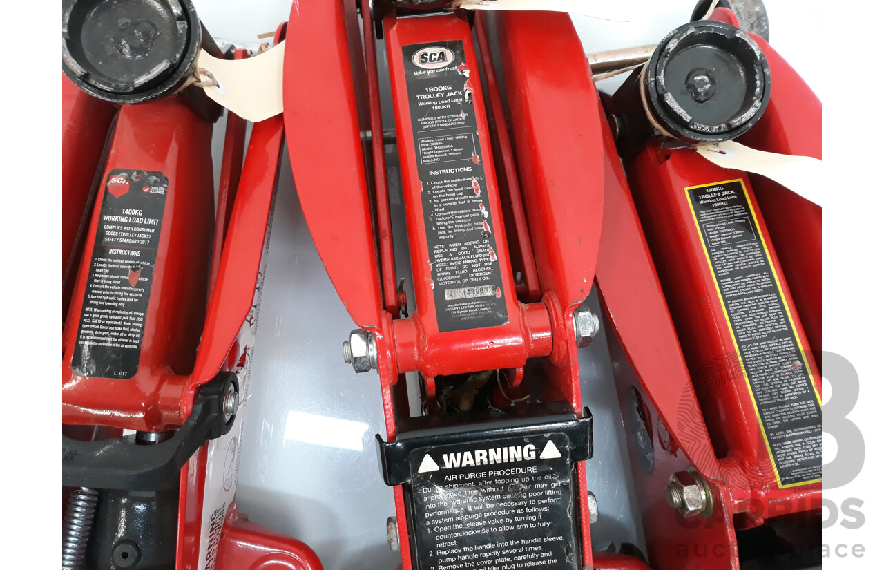 SCA Hydraulic Trolley Jack 1400 and 1800kg - Lot of 3