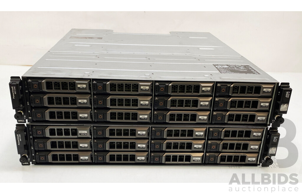 Dell (E03J) Powervault MD1200 SAS Storage Arrays W/ 40TB Storage - Lot of Two