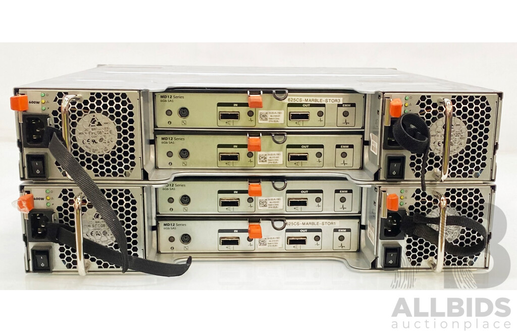 Dell (E03J) Powervault MD1200 SAS Storage Arrays W/ 40TB Storage - Lot of Two