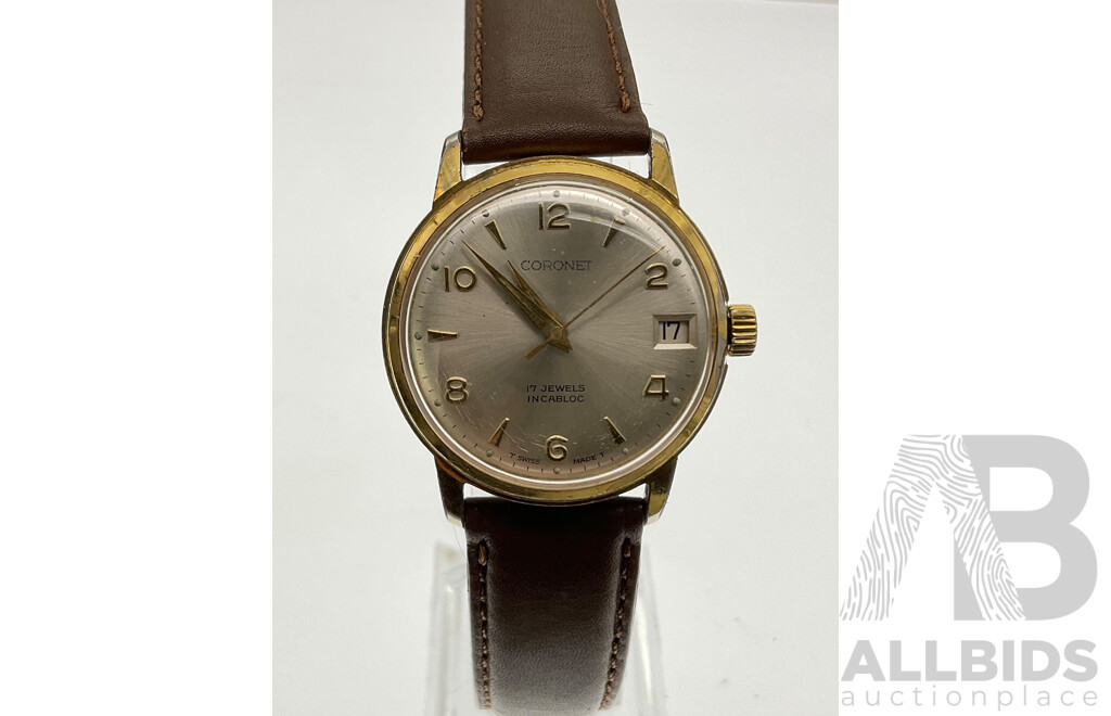 Coronet Vintage 17 Jewel Incabloc Manual Winding Watch, Working