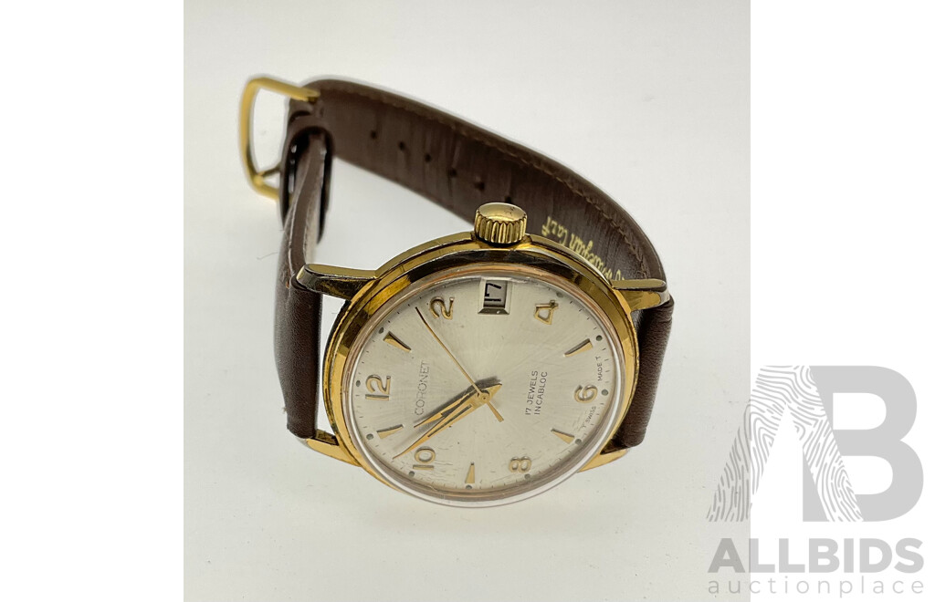 Coronet Vintage 17 Jewel Incabloc Manual Winding Watch, Working