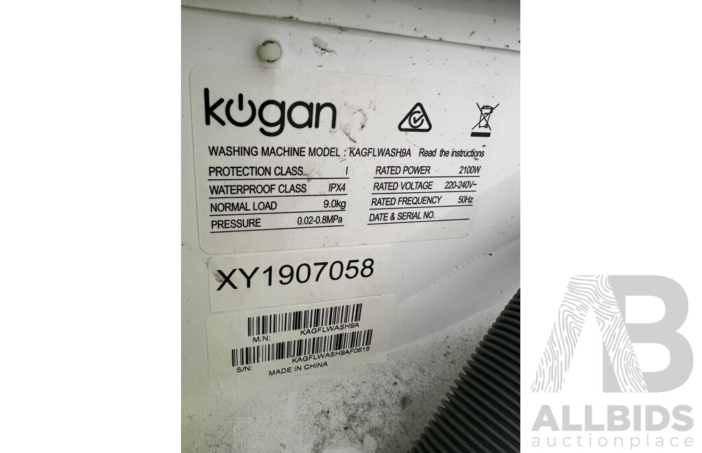 Kogan (KAGFLWASH9A) 9kg Front Load Washing Machine - ORP$539.00(Broken Handle)