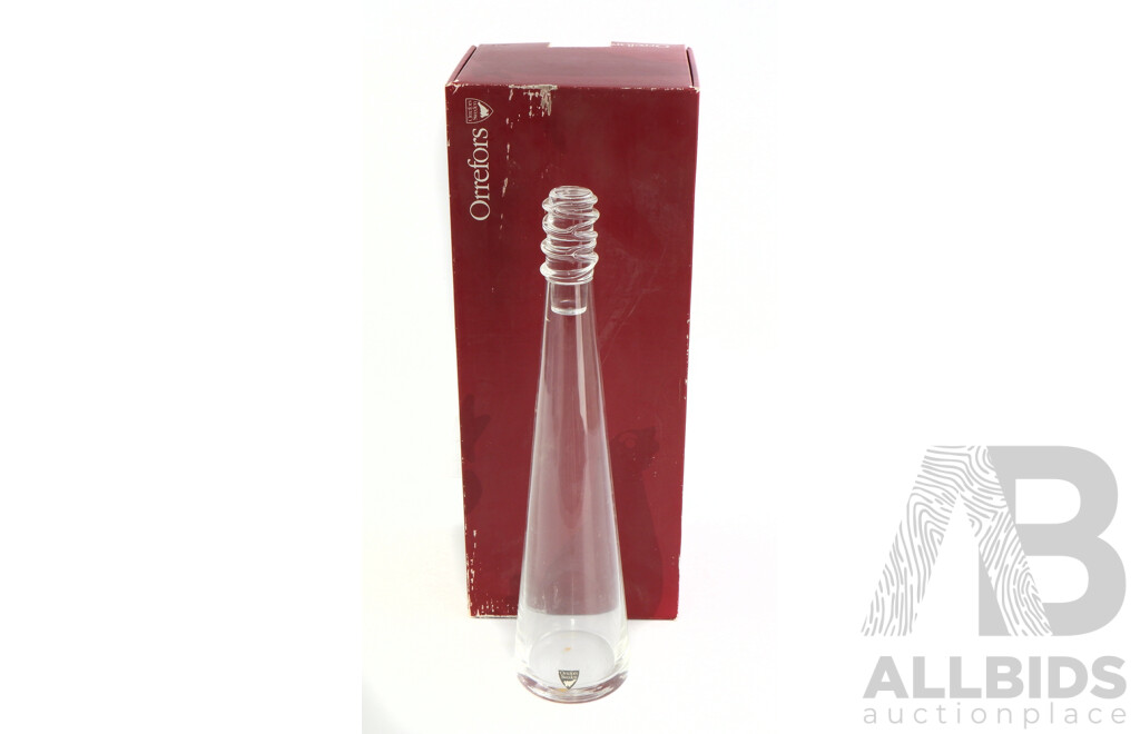 Vintage Swedish Orrefors Crystal Vase in Original Box with Label