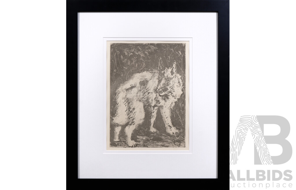 Pablo Picasso (1881-1973, Spanish), Wolf 1936 (Printed 1942), Sugarlift Aquatint & Drypoint on Vidalon Wove Paper with Vollard Watermark