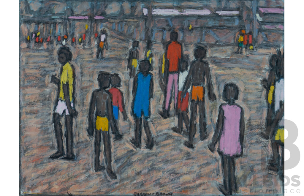 Edna (Peg) Garran-Brown (1918-2017), Street Scene, Northern Territory, 1991, Oil on Board, 44.5 x 60cm