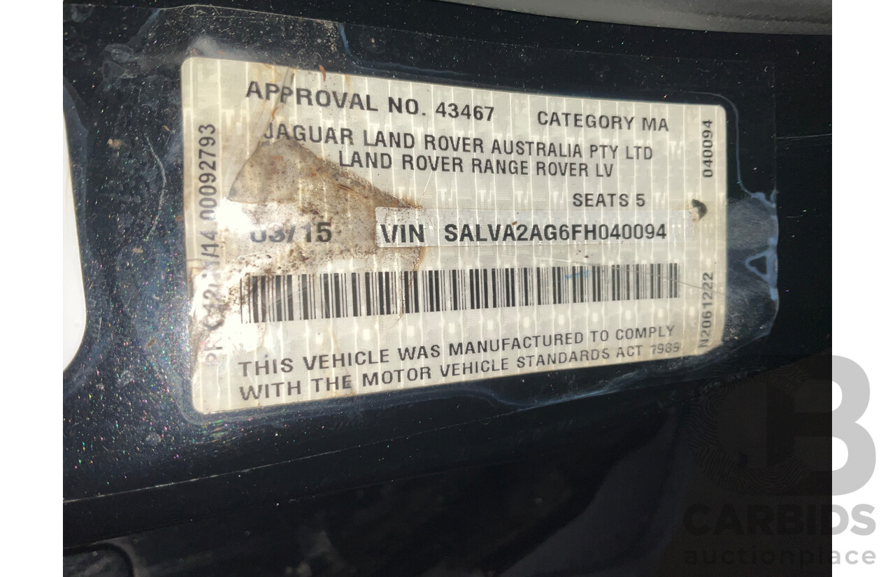 3/2015 Range Rover Evoque Si4 PURE LV MY15 5d Wagon Santorini Black Turbo 2.0L