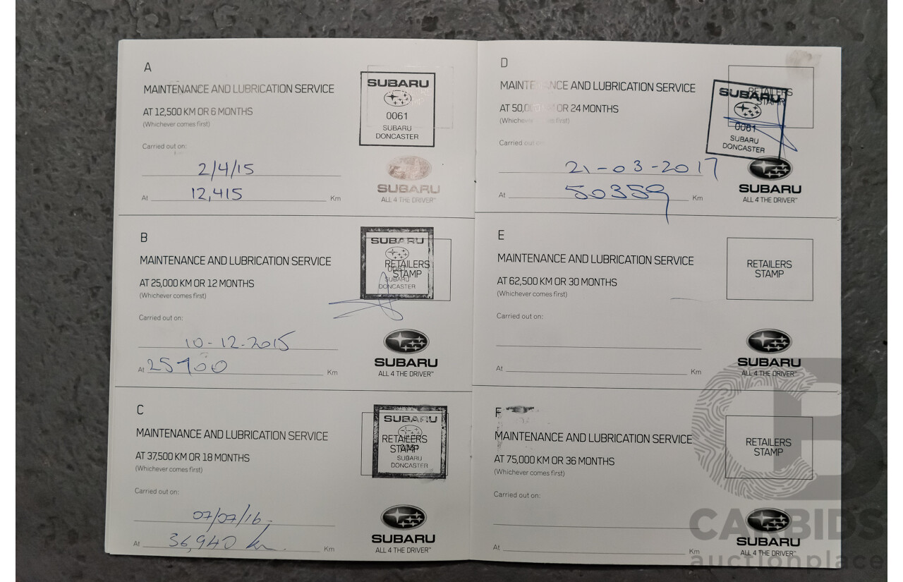 8/2014 Subaru WRX Premium (AWD) MY15 4d Sedan White Turbo 2.0L