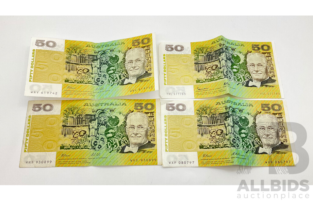 Four Australian $50 Notes, WXO080797, YVL611789, WNV619742 and WHS930899