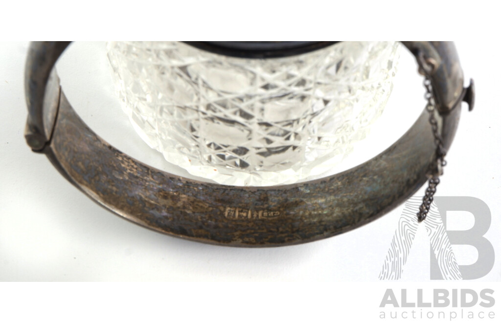 Two Antique Sterling Silver and Cystal Jars with Antique Sterling Silver Hinged Bangle