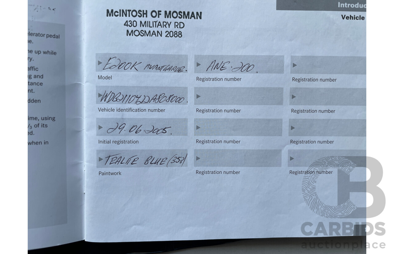 5/2005 Mercedes-Benz E200k Avantgarde 211 4d Sedan Blue 1.8L